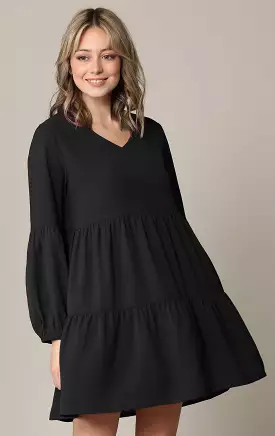 Johnny Casual Flowy Swing Shift Long Sleeve Tiered Dress