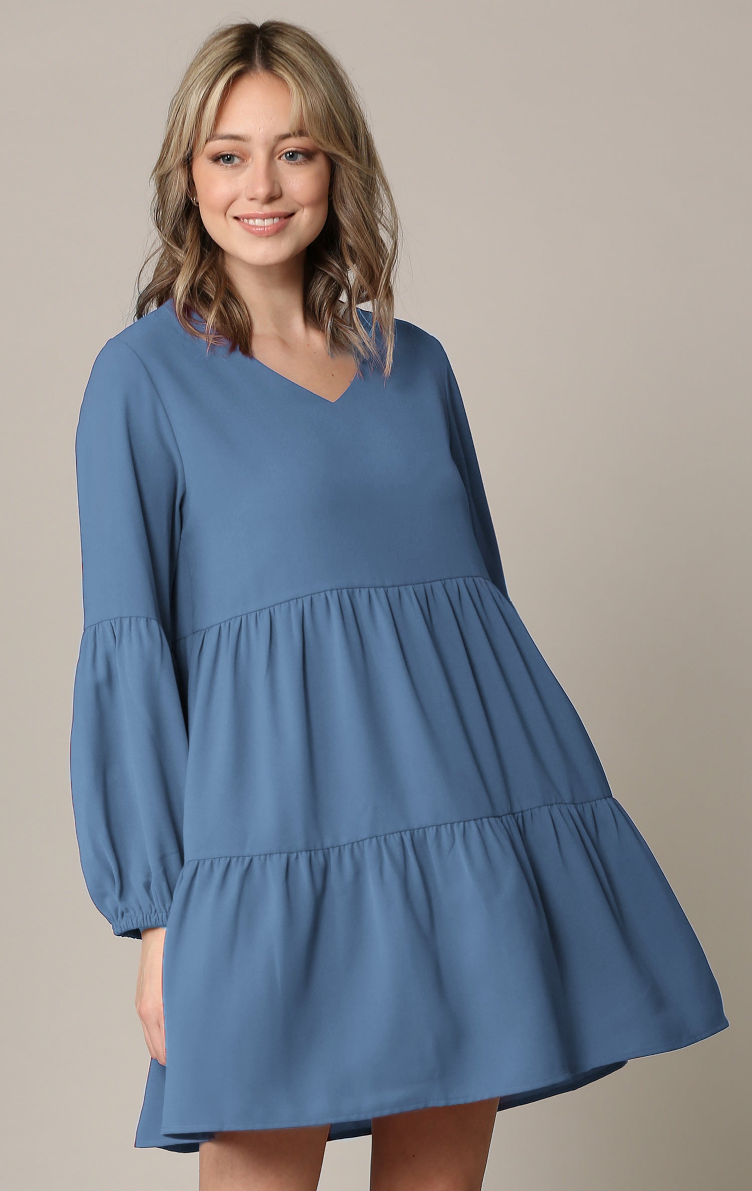 Johnny Casual Flowy Swing Shift Long Sleeve Tiered Dress