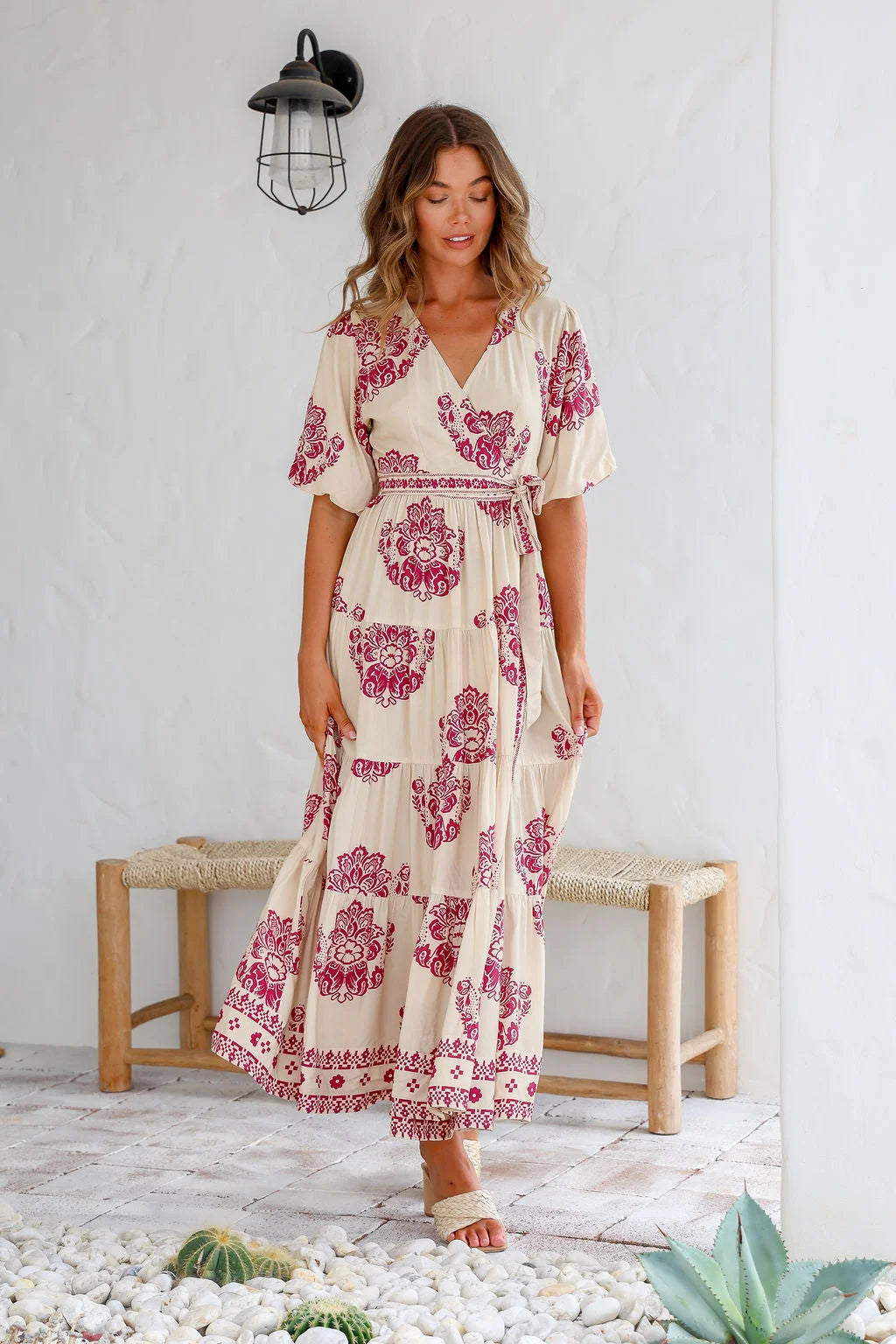 Joop Gypsy Wrap Maxi Dress Latte Burgundy