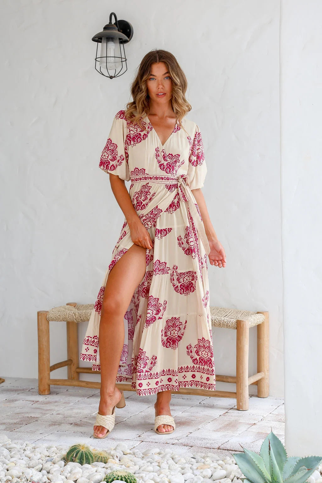 Joop Gypsy Wrap Maxi Dress Latte Burgundy