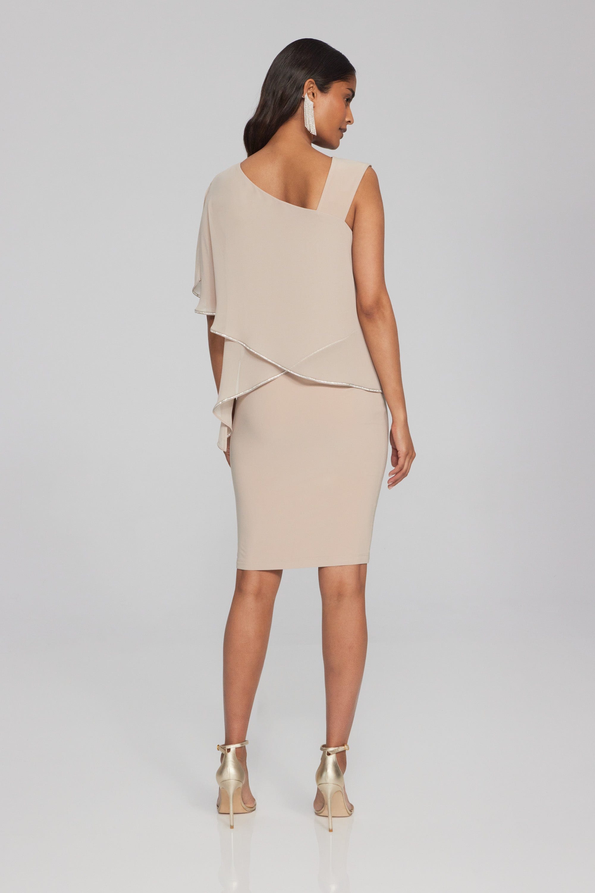 Joseph Ribkoff 241721 Dress: Silky Knit and Chiffon Asymmetrical Sheath