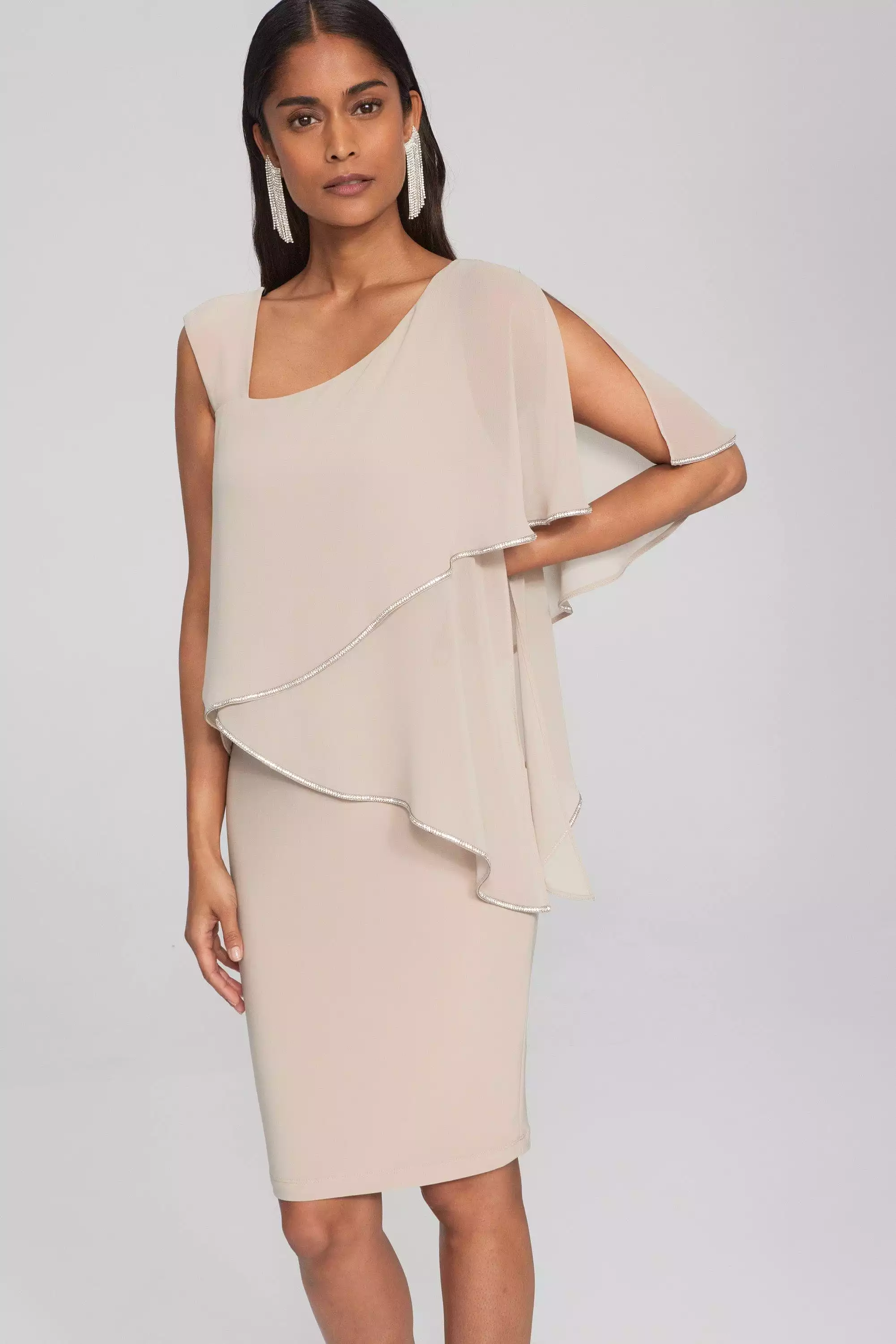 Joseph Ribkoff Silky Knit Chiffon Asymmetrical Sheath Dress 241721