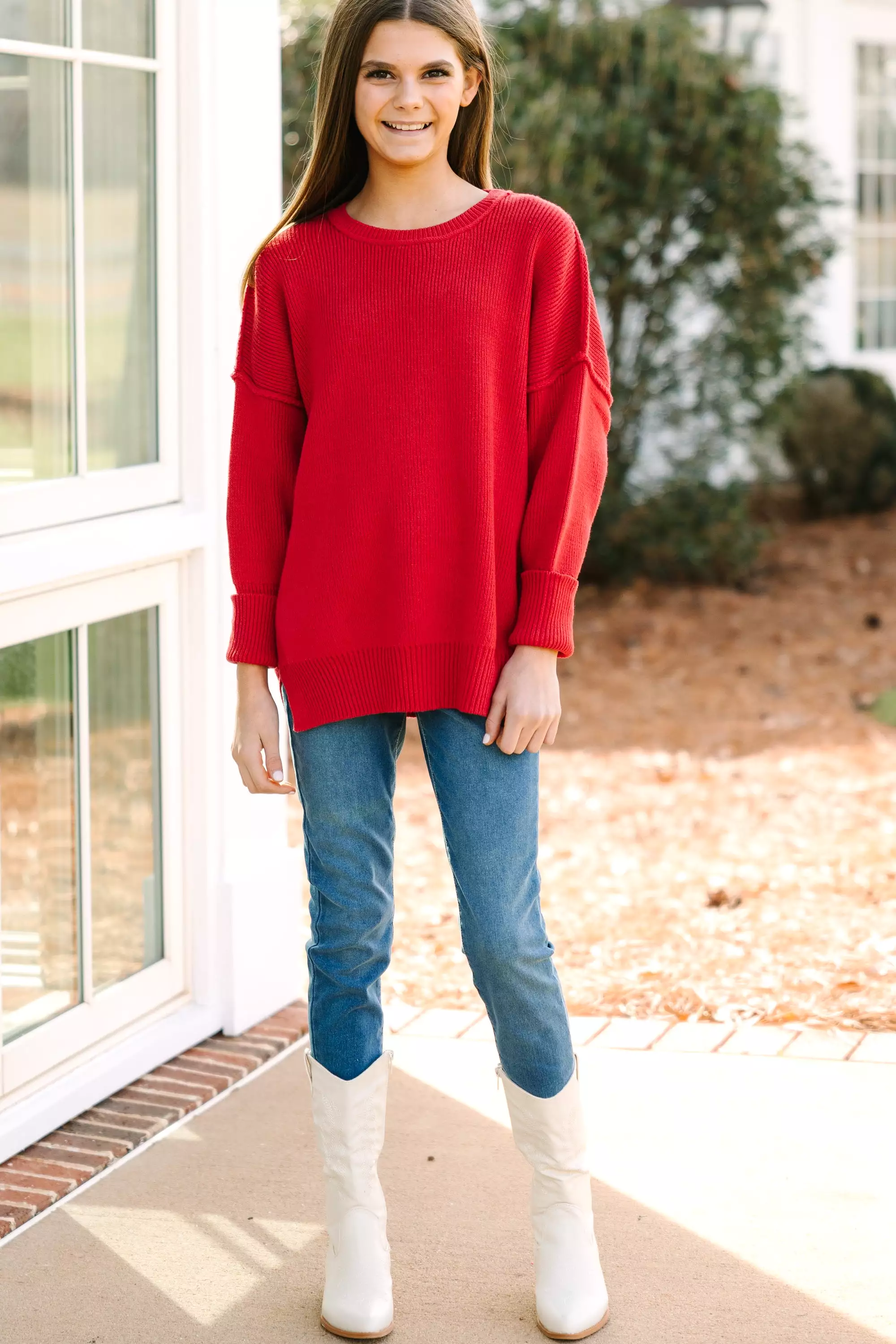 Joy Red Dolman Sweater for Girls