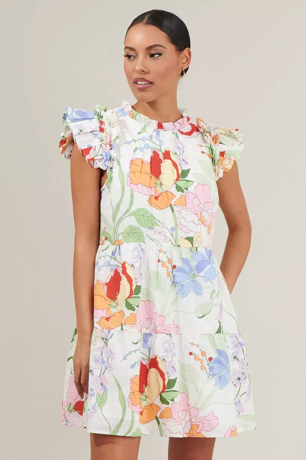 Juliet Floral Garden Shift Dress White Multi