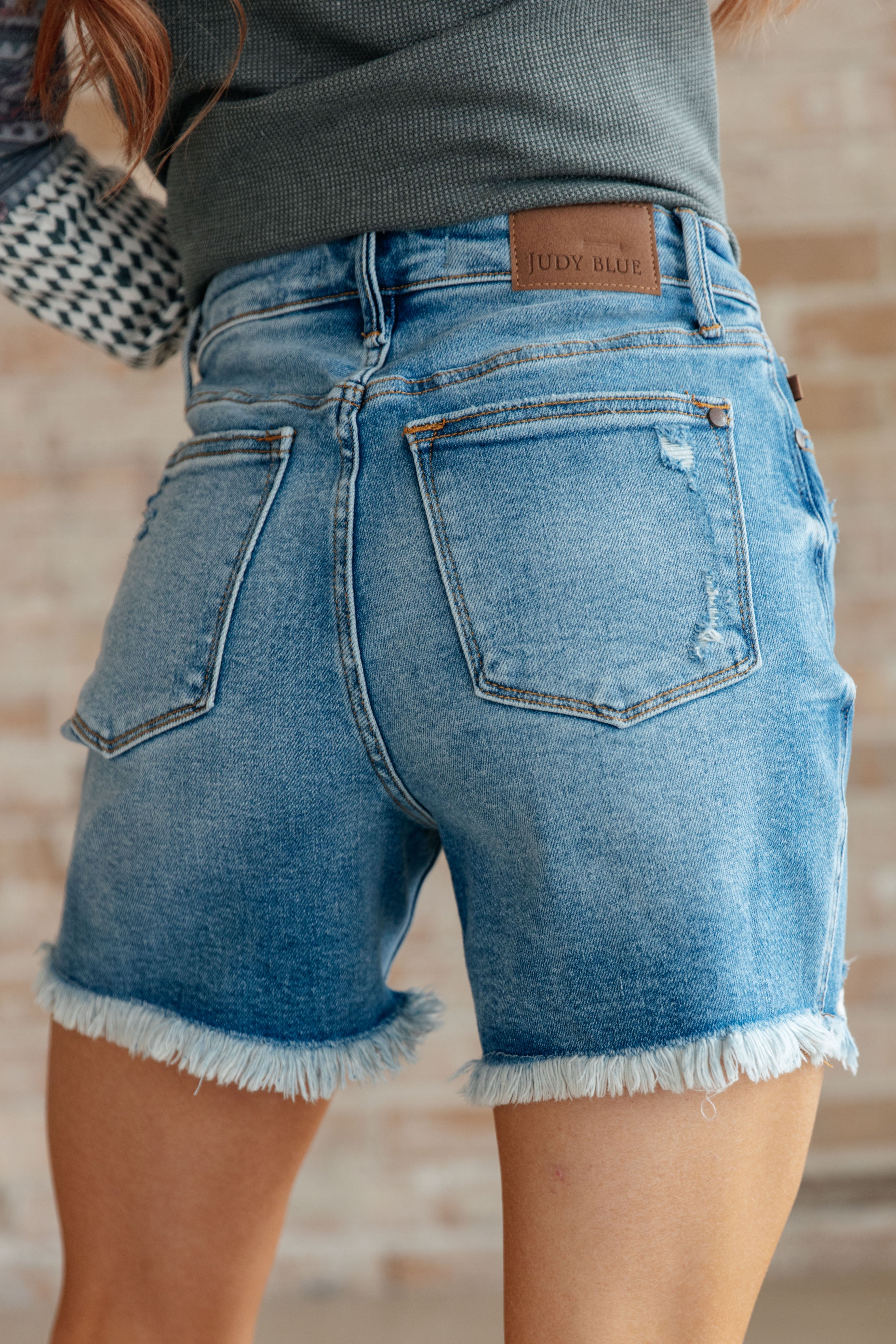 Kara High Rise Denim Button Fly Cutoff Shorts