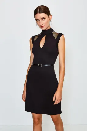 Karen Millen Ponte Mesh Panelled Belted Shift Dress