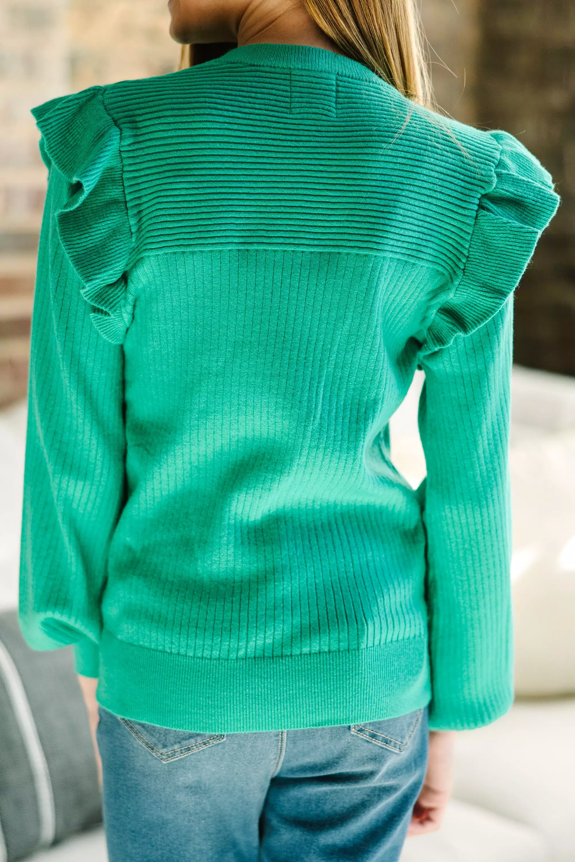 Kelly Green Ruffled Sweater for Girls - Shop Now