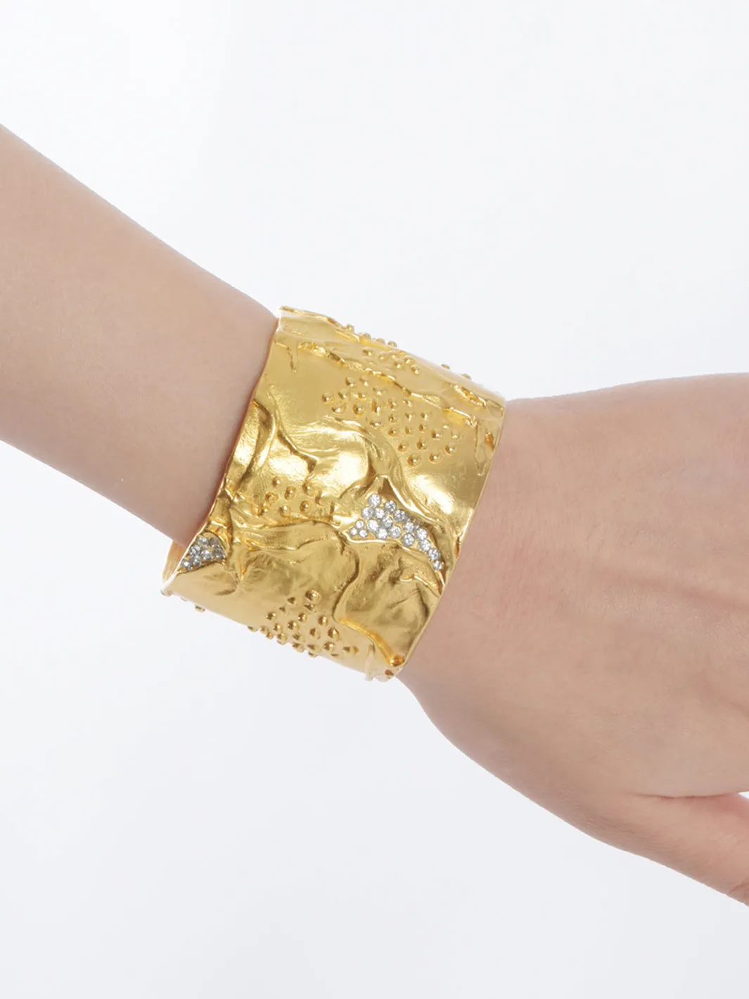 Kenneth Jay Lane Gold Rhinestone Rigid Bracelet