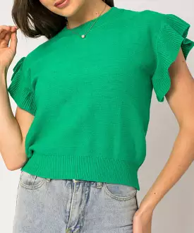 Knit Top with Green Ruffle Sleeves - Final Sale.