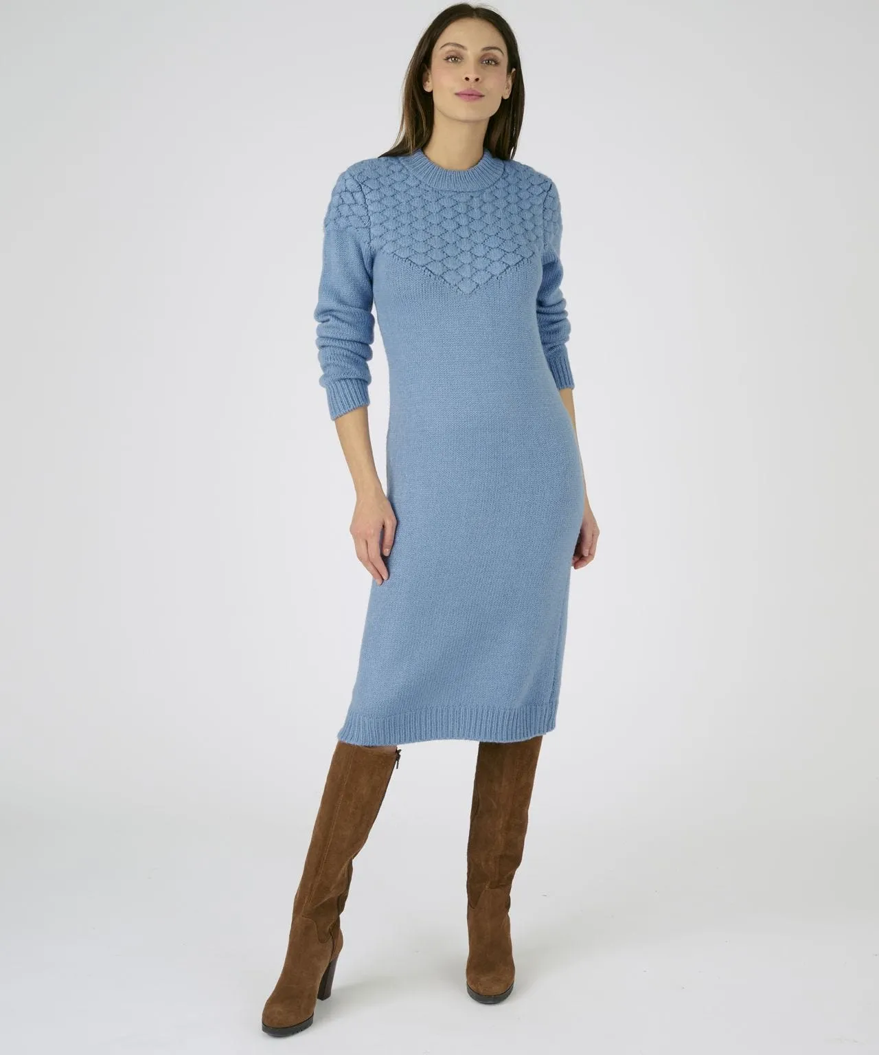 Knit Front Detail Long Sleeve Dress