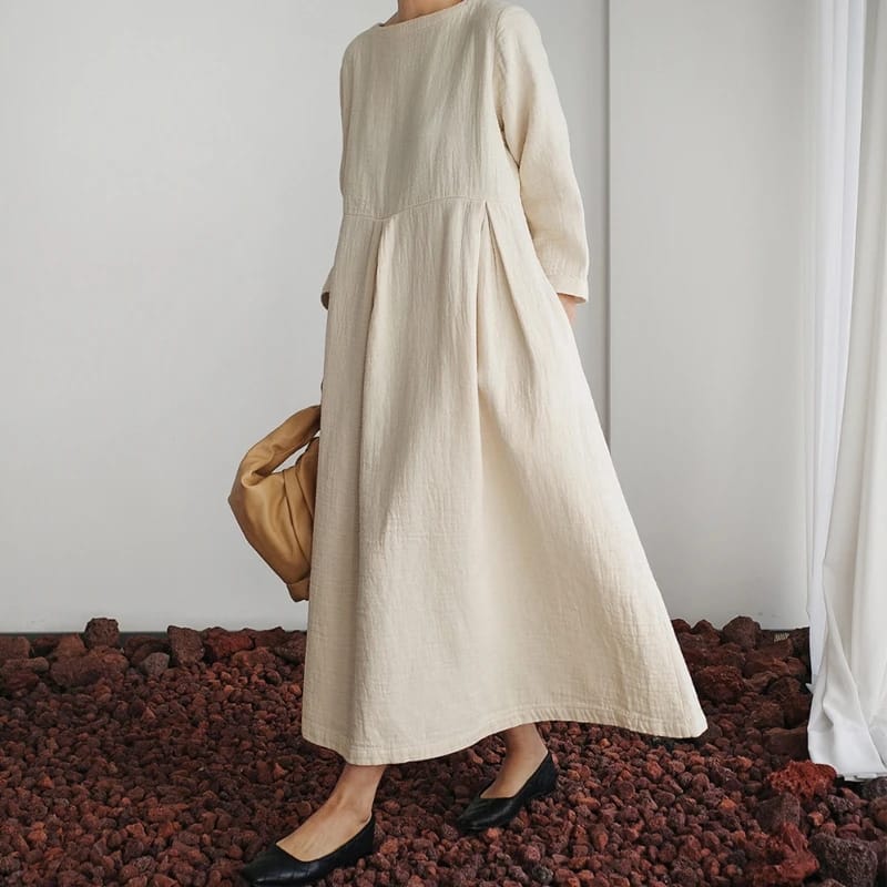 Korean women's round neck casual long dress - L size. B-69426.