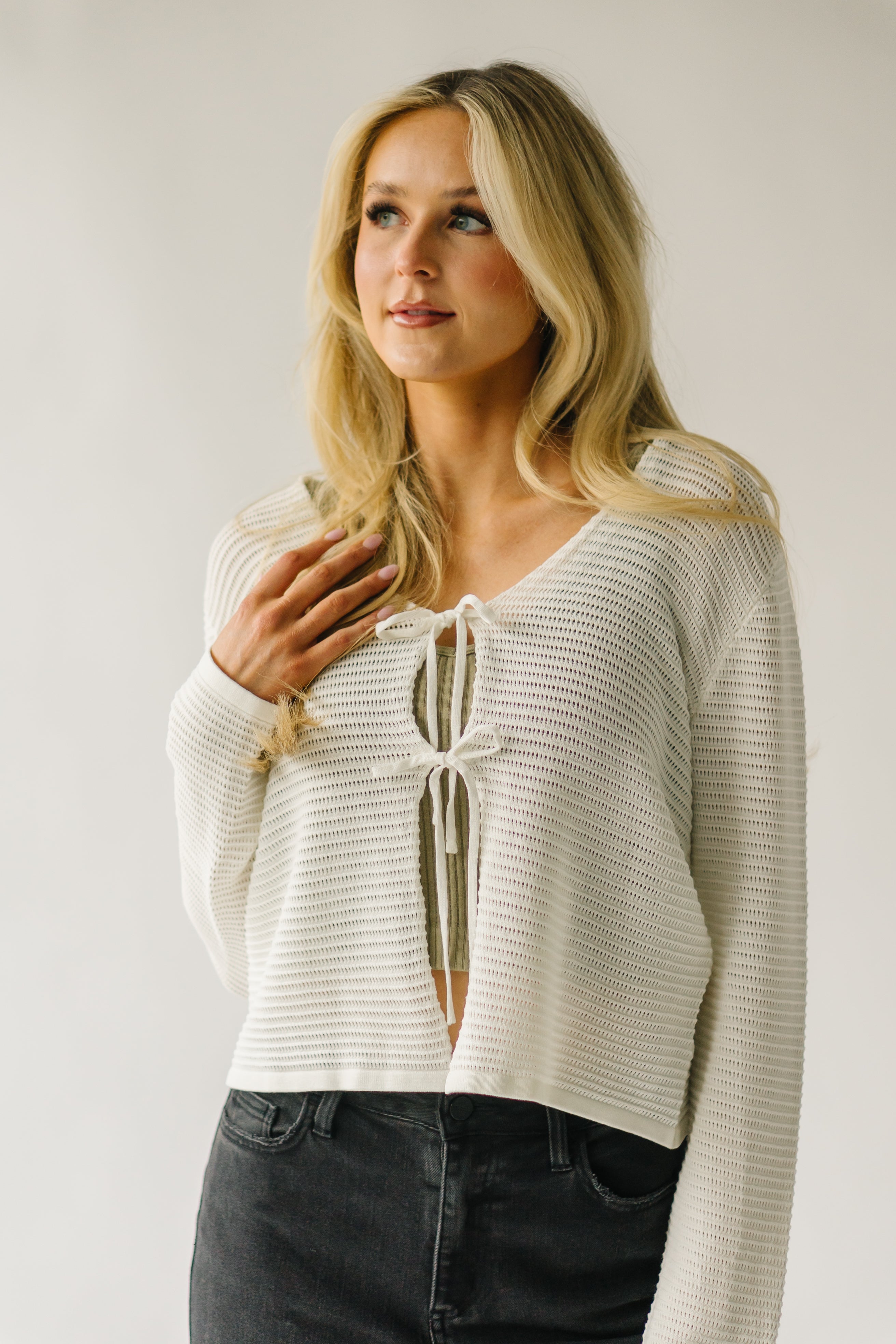 Lamesa Textured Tie Cardigan - Ivory | Shop Now