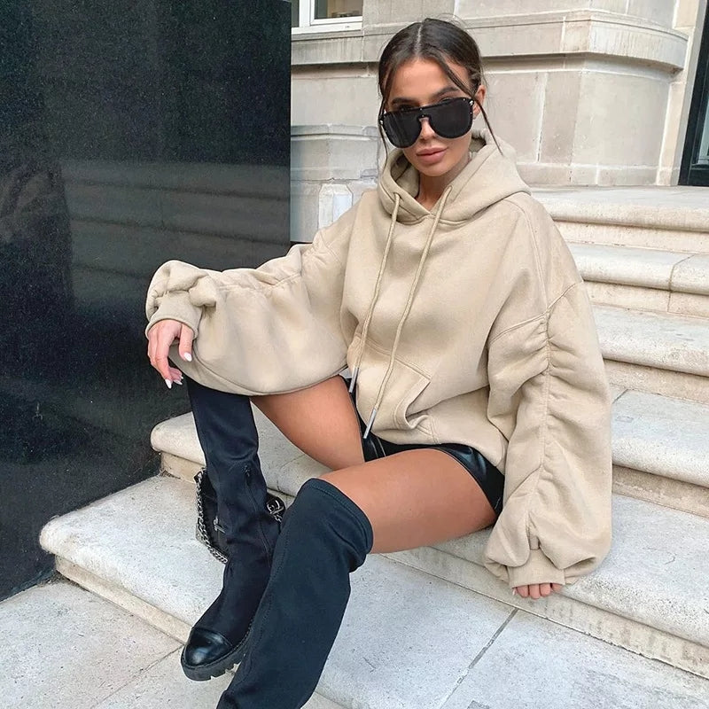 Large Puff Sleeve Hooded Top