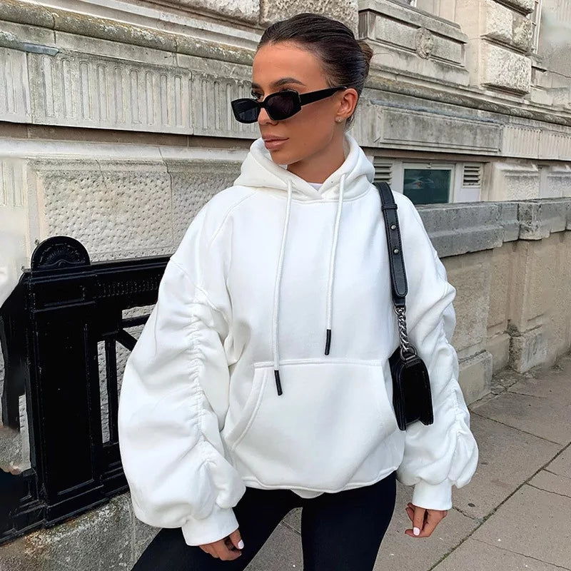 Large Puff Sleeve Hooded Top