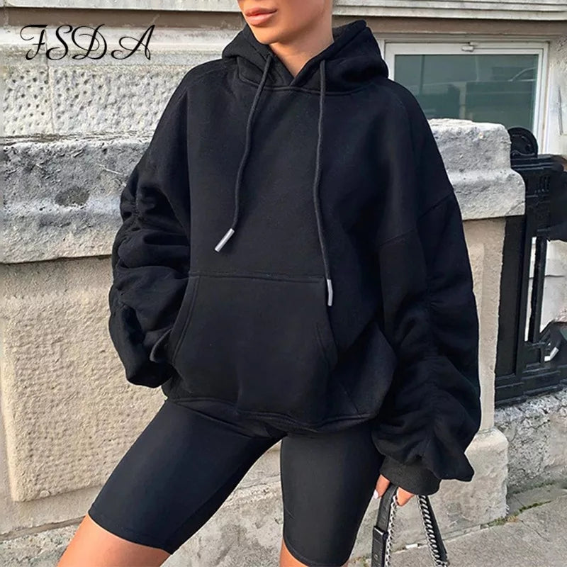 Large Puff Sleeve Hooded Top