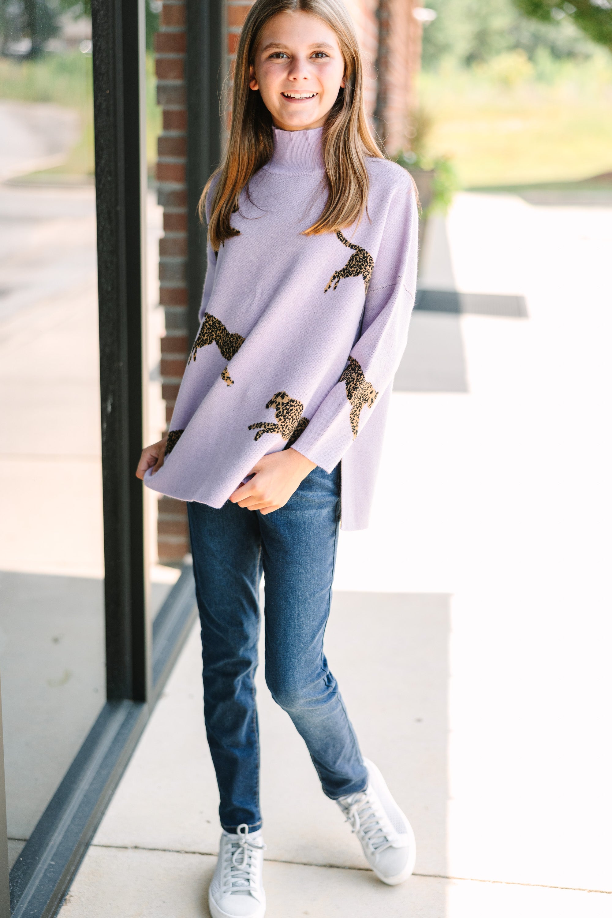 Lavender Cheetah Sweater for Girls - 3/4 Sleeve