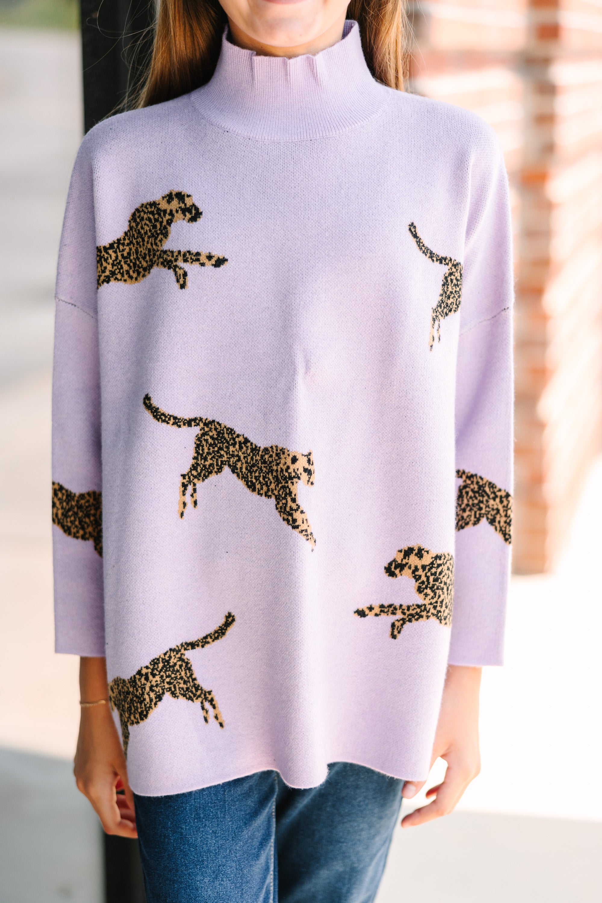 Lavender Cheetah Sweater for Girls - 3/4 Sleeve