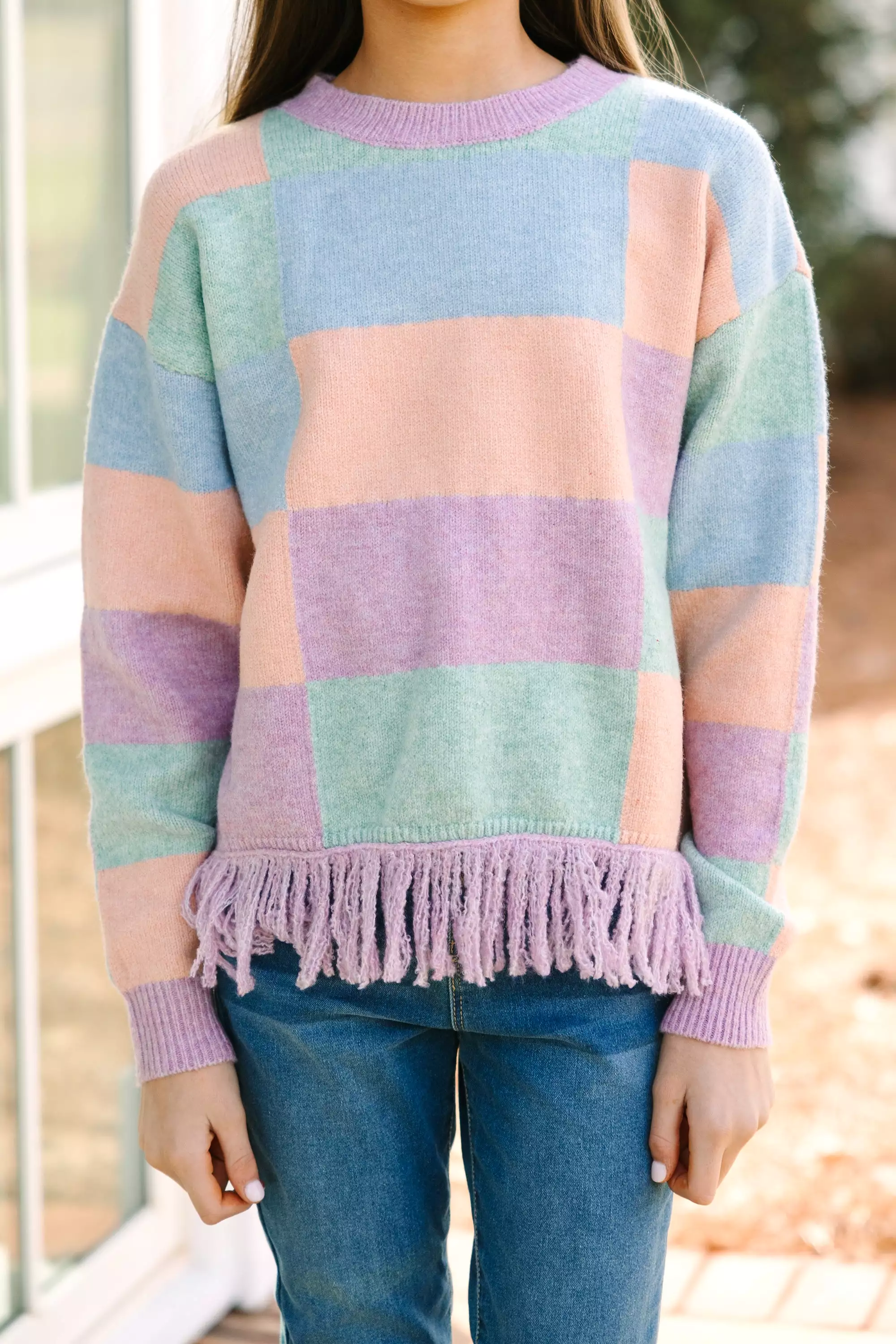 Lavender Multi Checkered Sweater for Girls