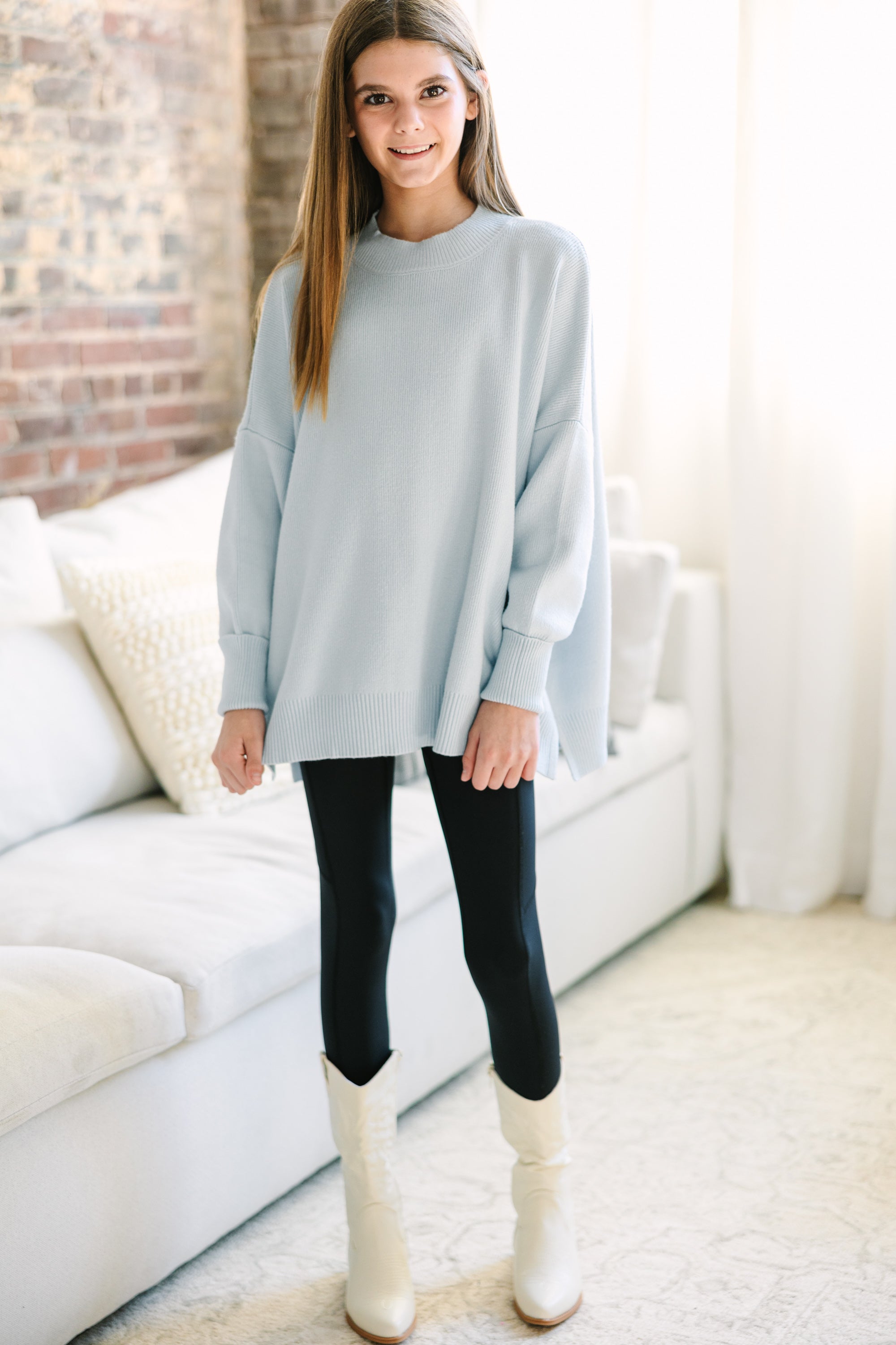 Light Blue Mock Neck Sweater for Girls - Get the Perfect Fit