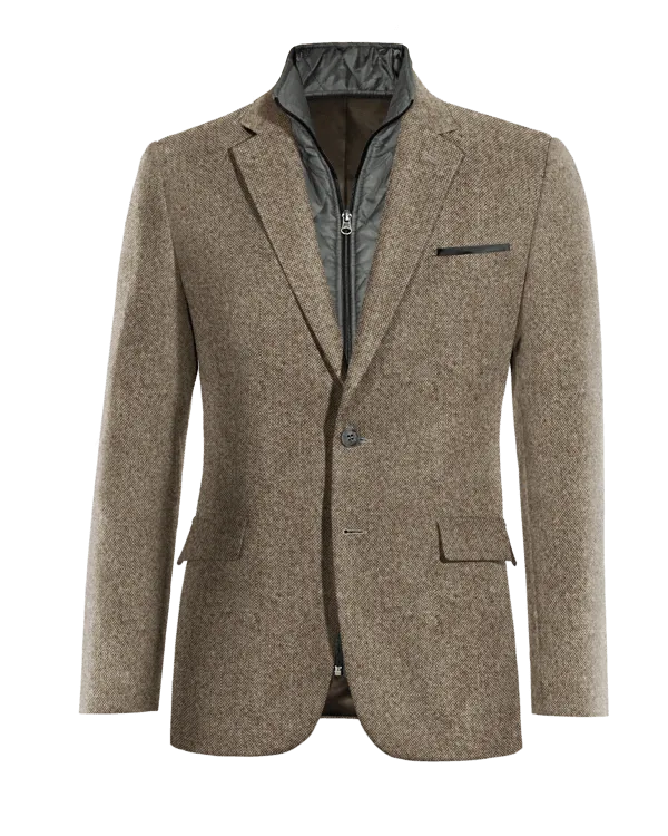 Light brown donegal tweed blazer essential.