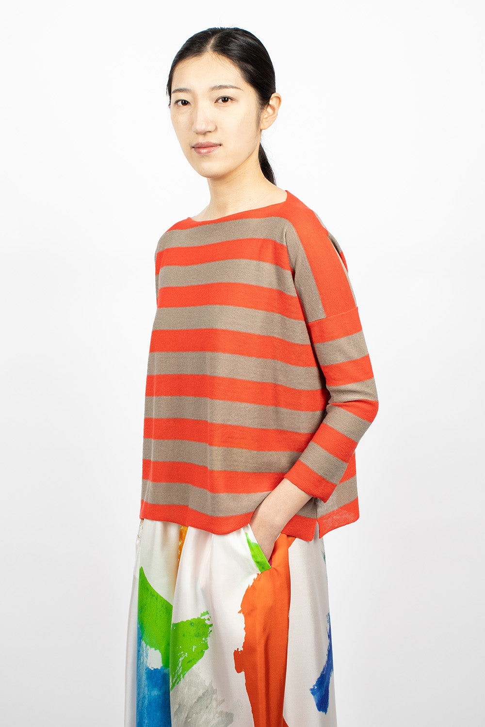 Linen Boatneck Sweater - Natural/Orange - Google SEO