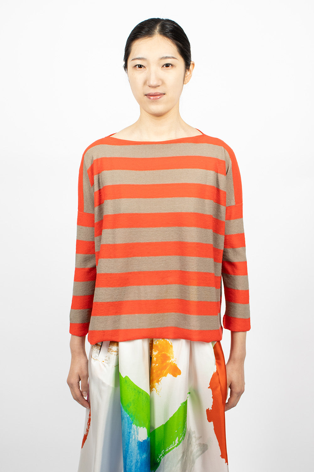 Linen Boatneck Sweater - Natural/Orange - Google SEO