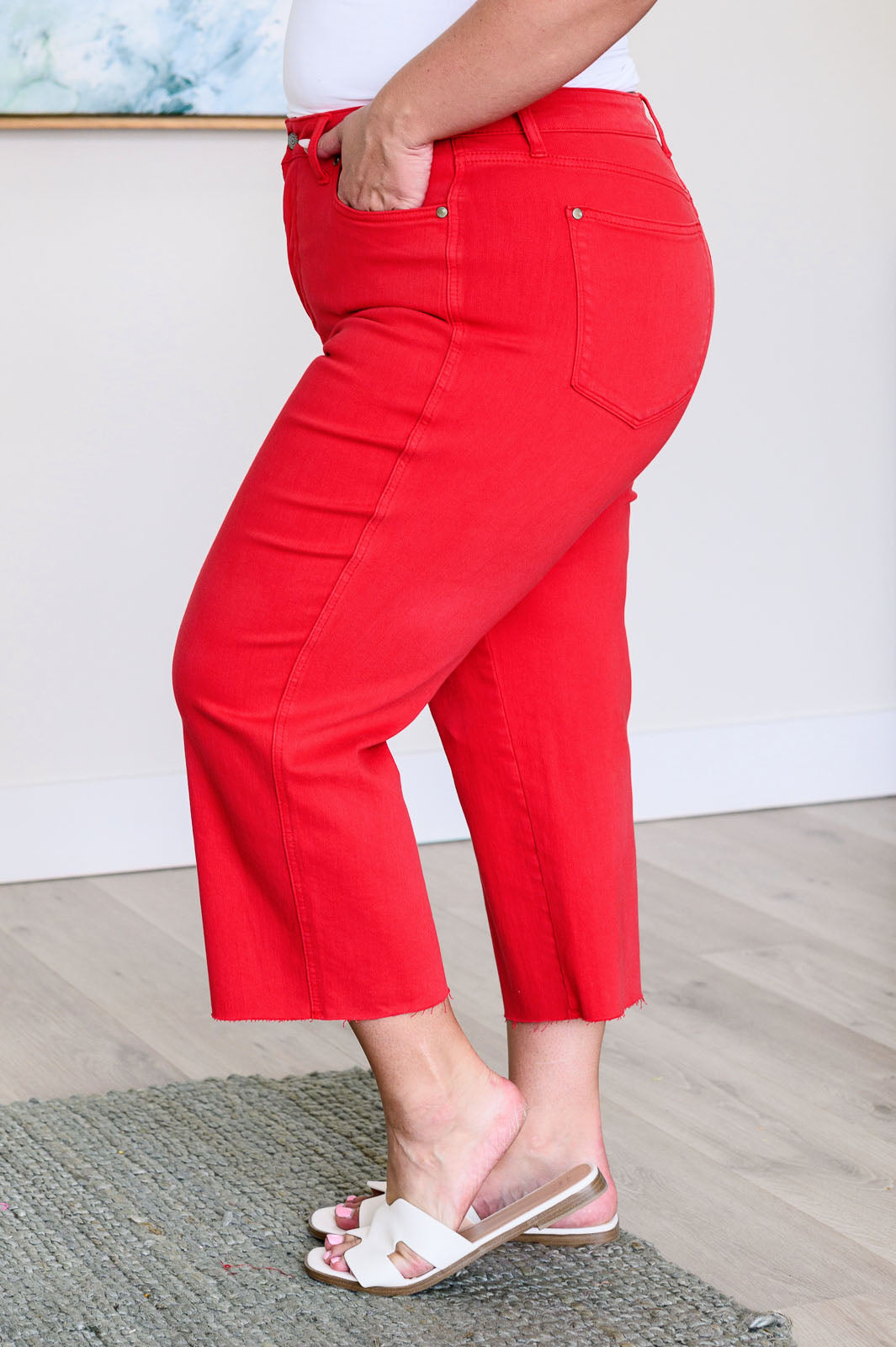 Lisa High Rise Red Control Top Wide Leg Crop Jeans