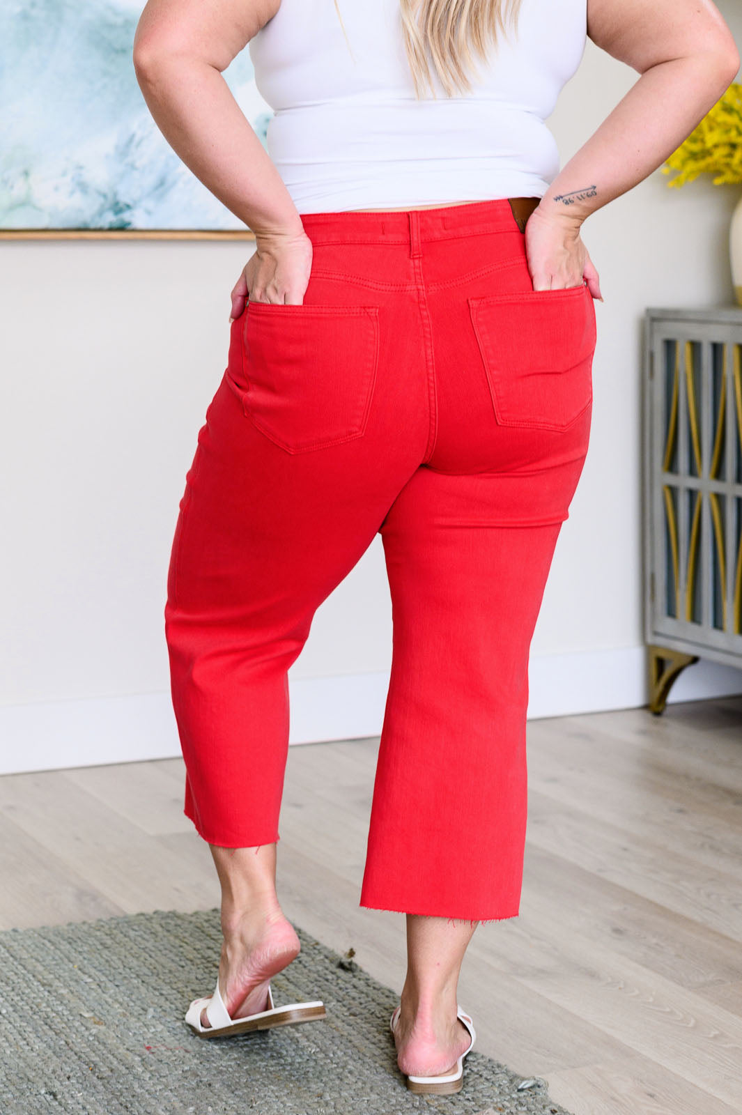 Lisa High Rise Red Control Top Wide Leg Crop Jeans