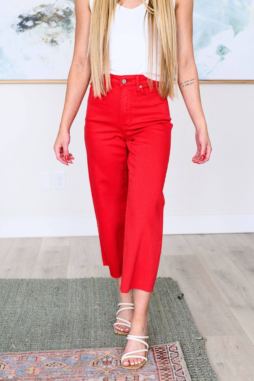 Lisa High Rise Red Control Top Wide Leg Crop Jeans