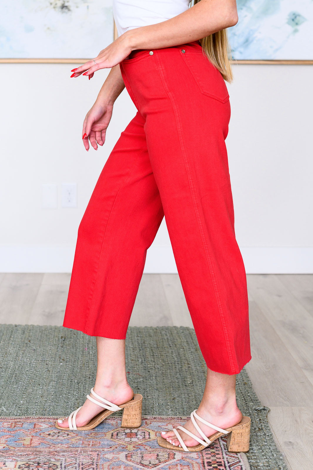 Lisa High Rise Red Control Top Wide Leg Crop Jeans