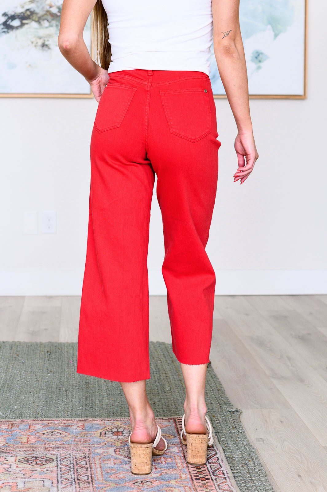 Lisa High Rise Red Control Top Wide Leg Crop Jeans