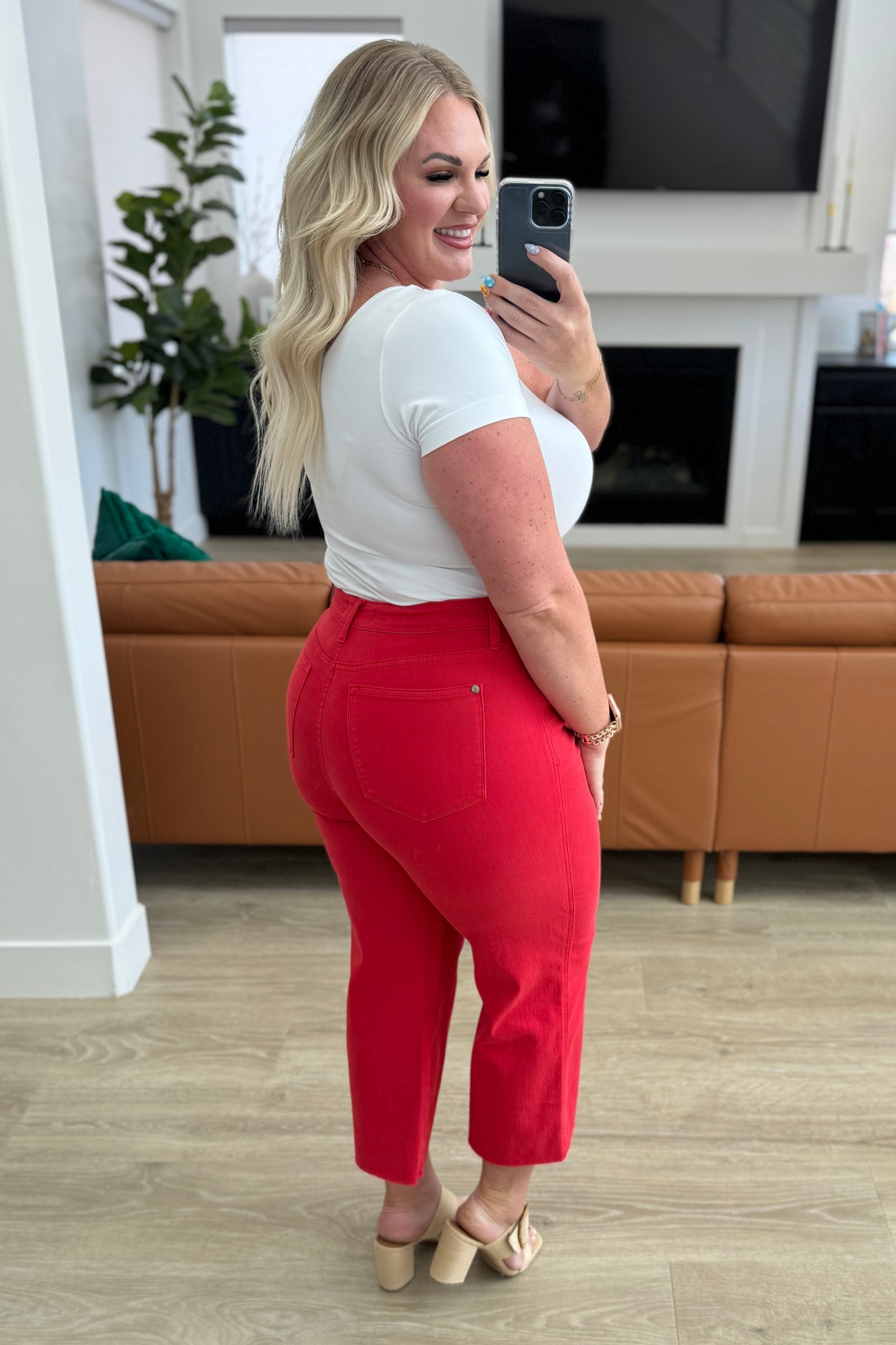 Lisa High Rise Red Control Top Wide Leg Crop Jeans