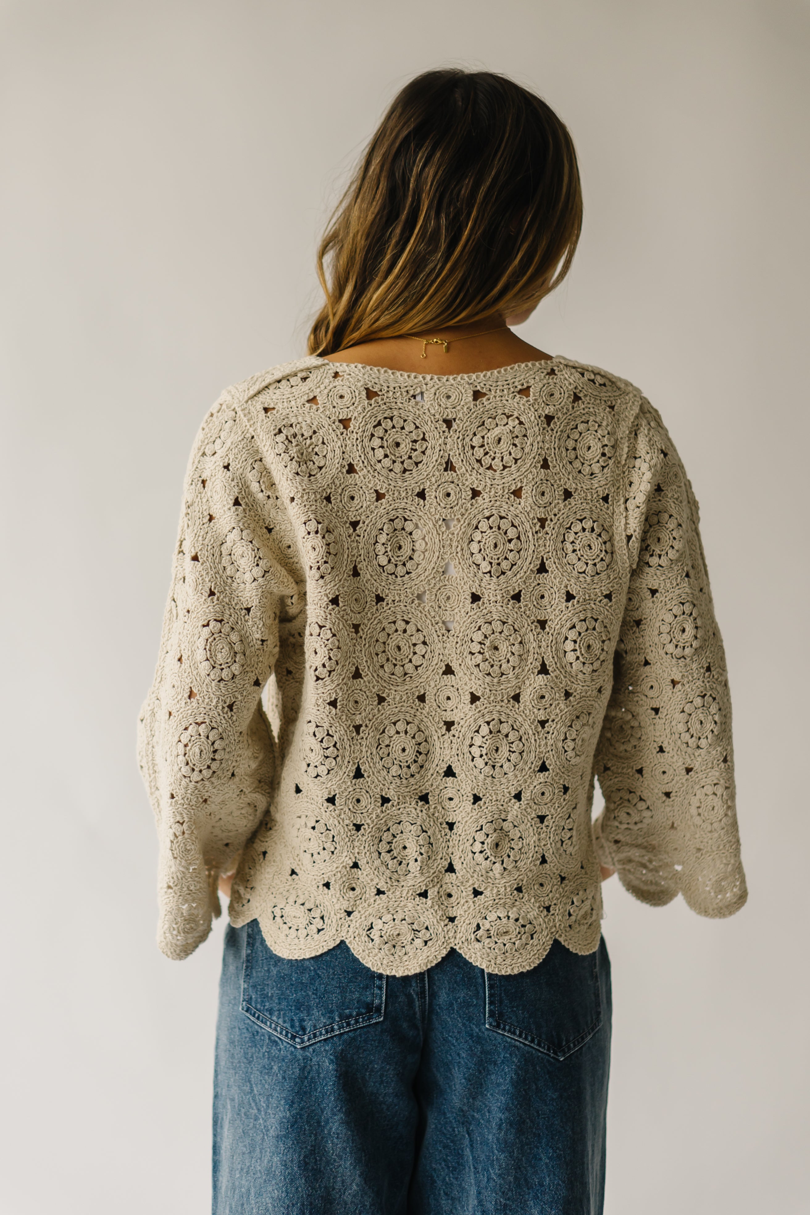 Liska Scalloped Crochet Sweater Natural