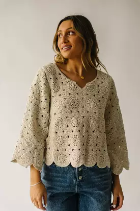 Liska Scalloped Crochet Sweater Natural