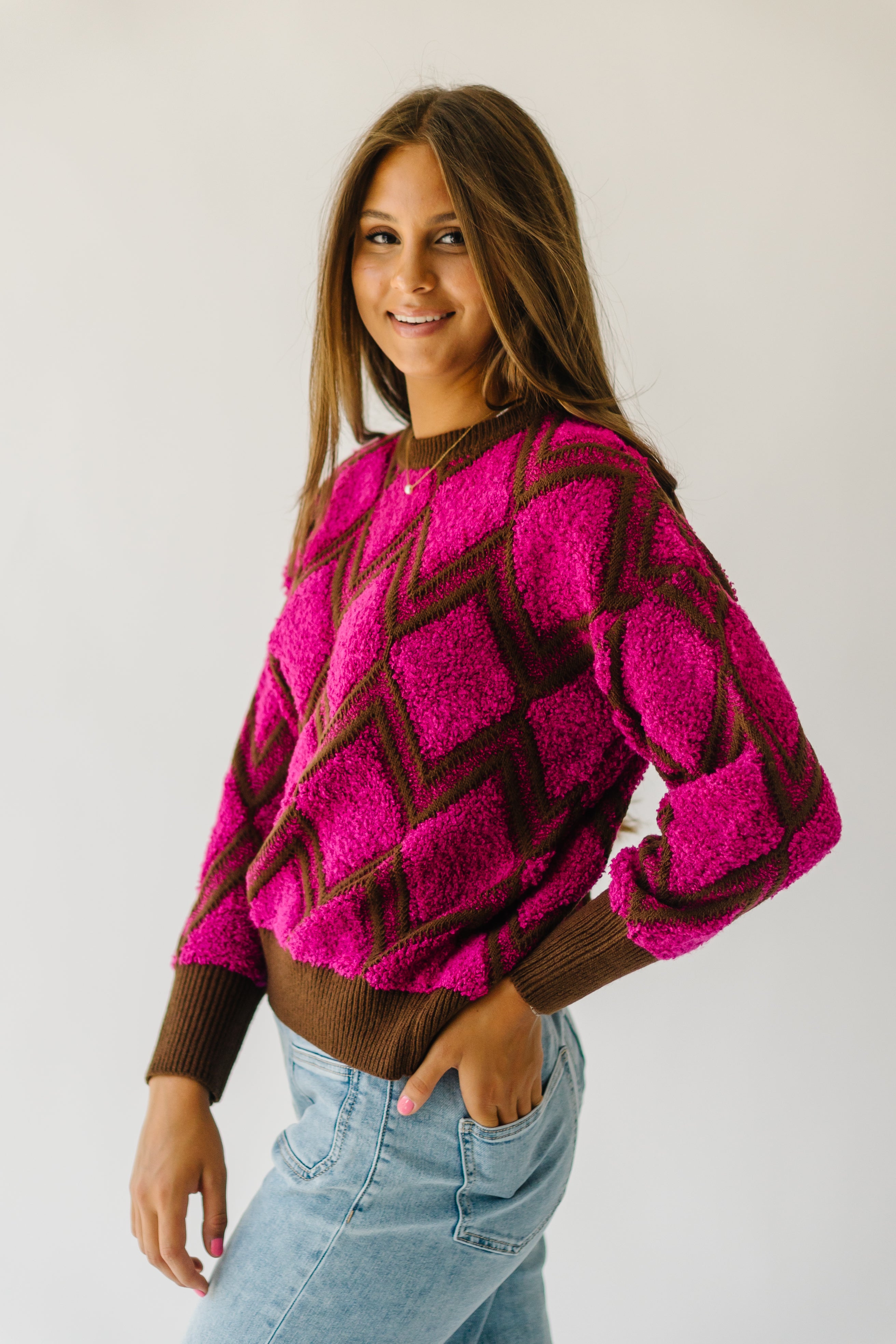 Lockhart Textured Sweater, Magenta