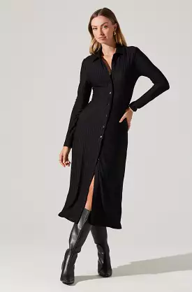 Long Sleeve Midi Dress with Collar