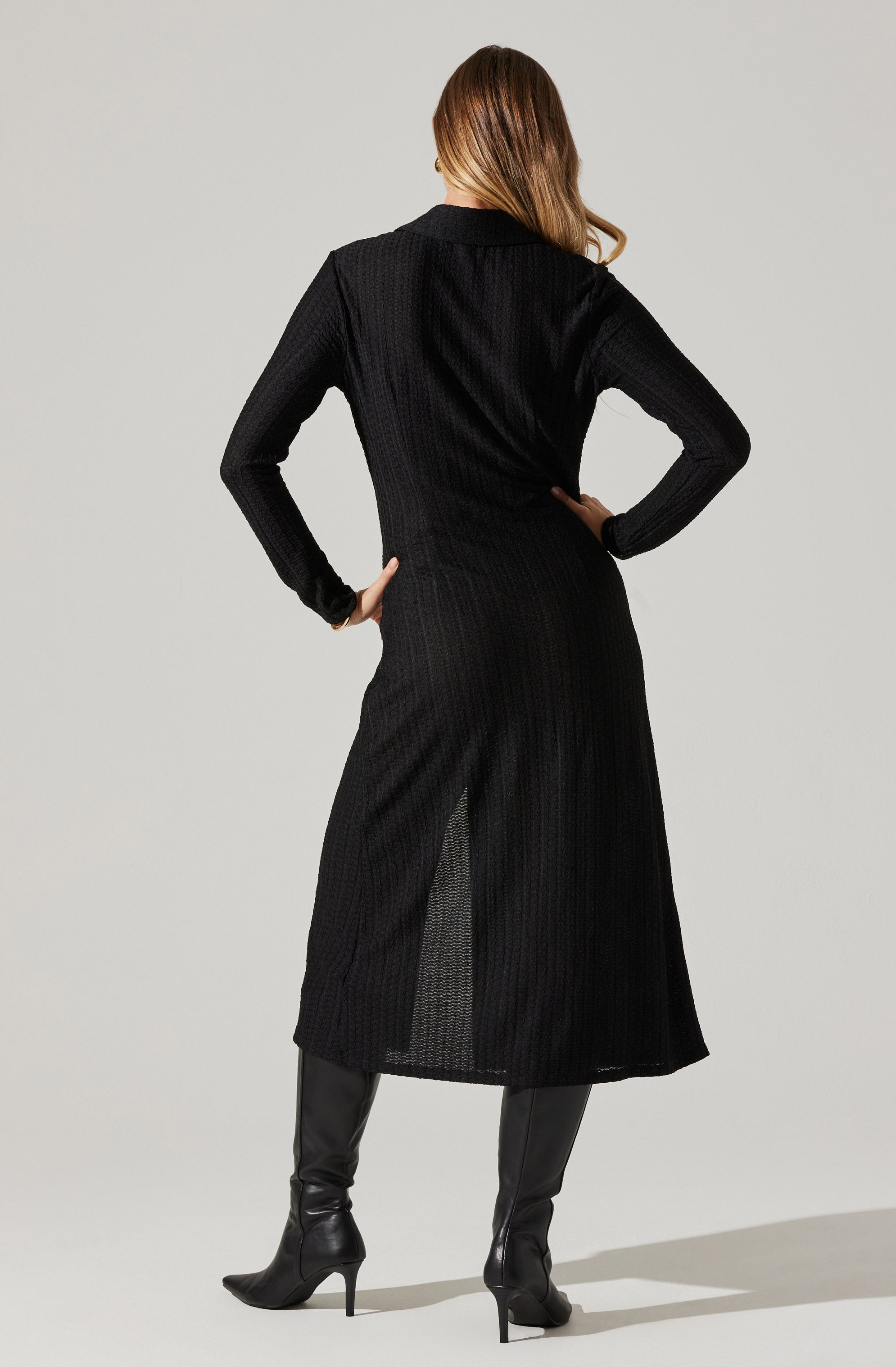 Long Sleeve Midi Dress with Collar