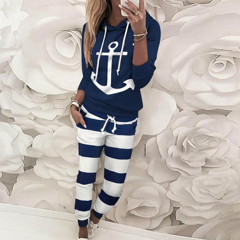 Long Sleeve Sweater Striped Pants Sports Running Set