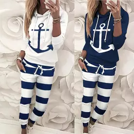 Long Sleeve Sweater Striped Pants Sports Running Set