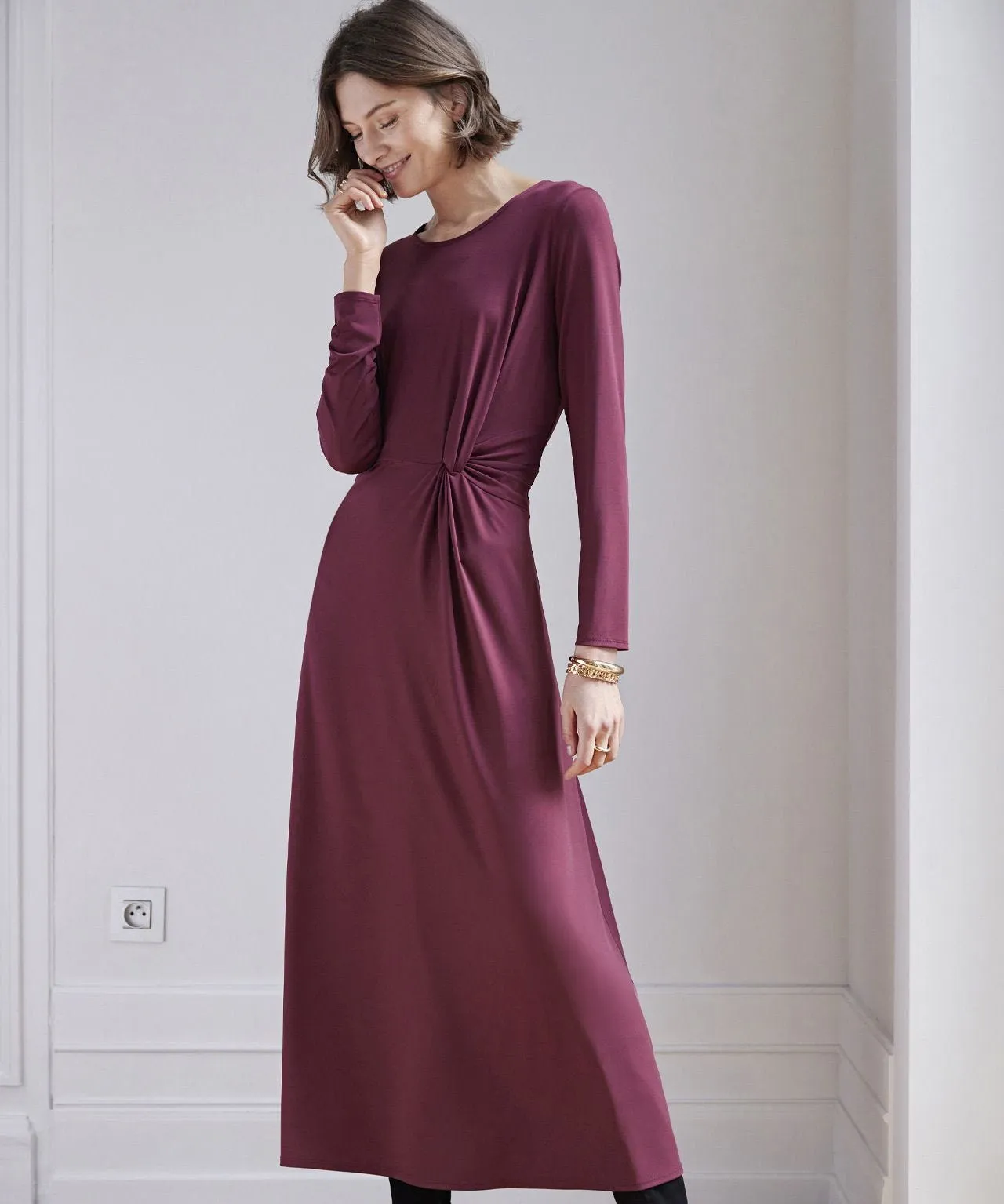 Long Sleeve Side Knot Jersey Dress