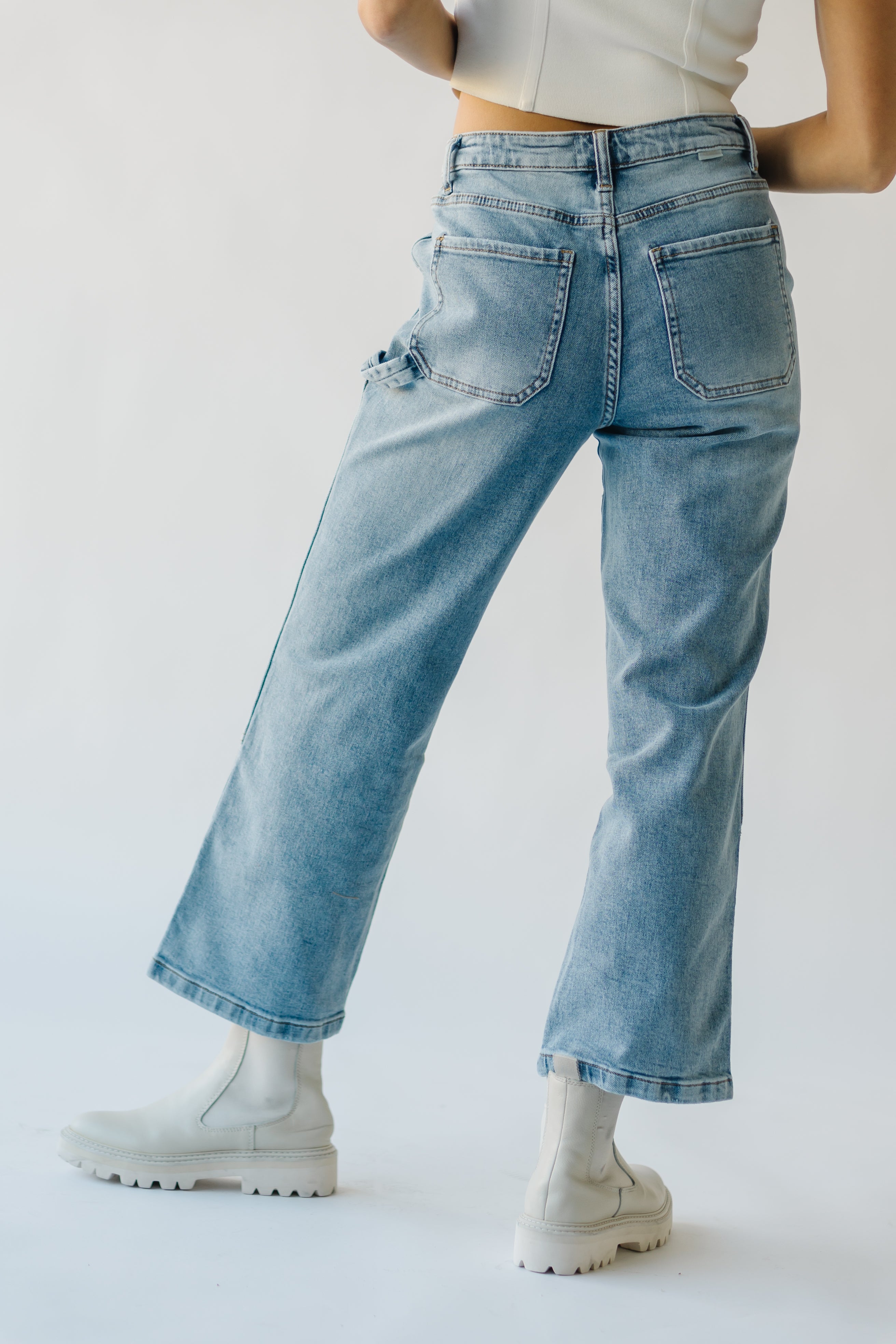 Loria light blue straight leg carpenter jeans.