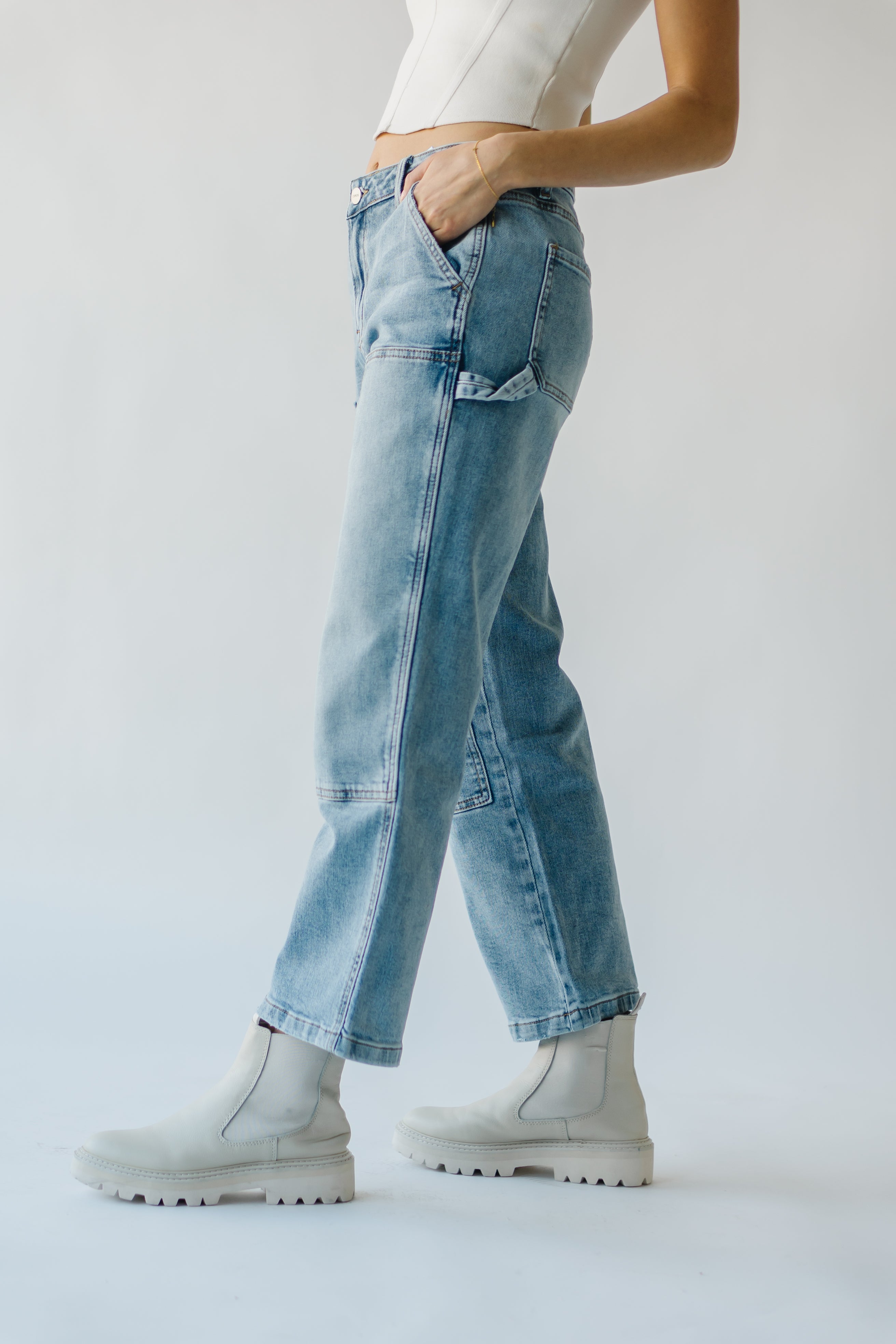 Loria light blue straight leg carpenter jeans.