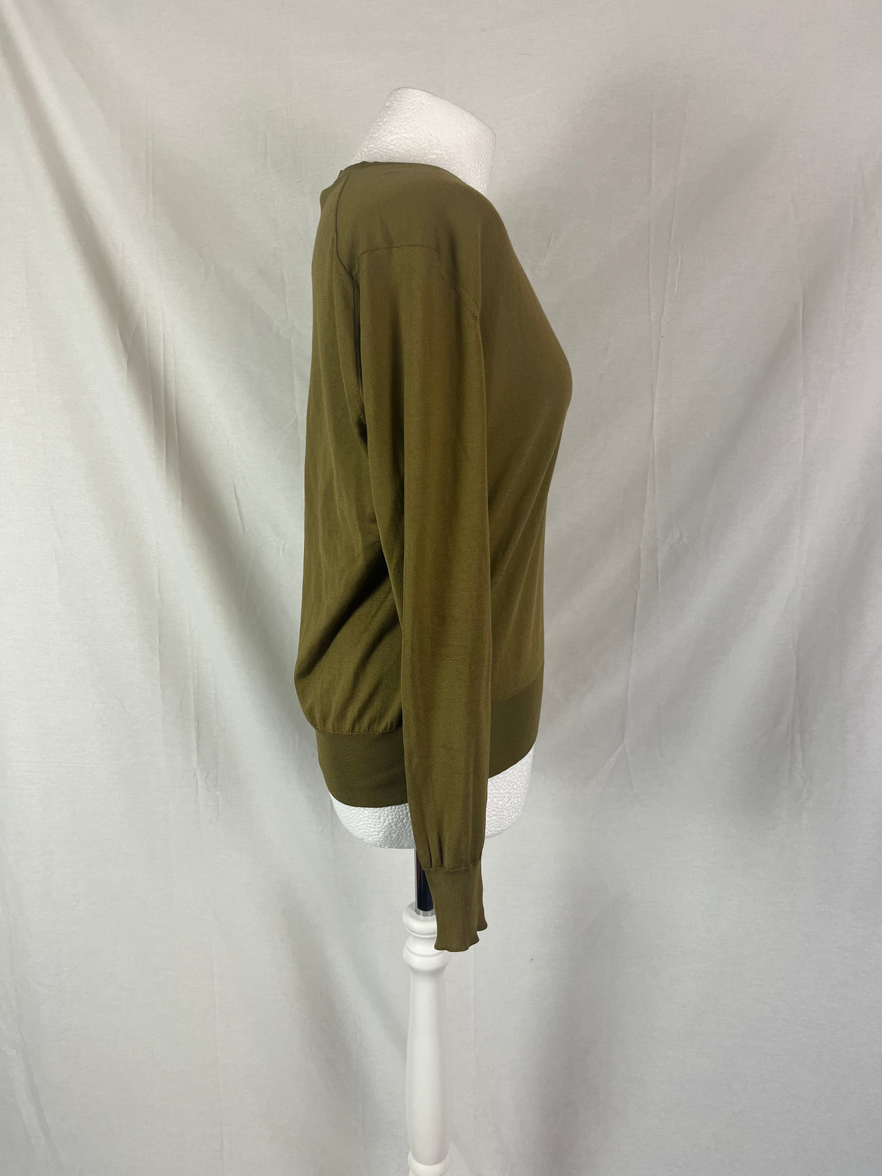 Louis Vuitton Moss Green Silk Knit V Neck Sweater Size Small