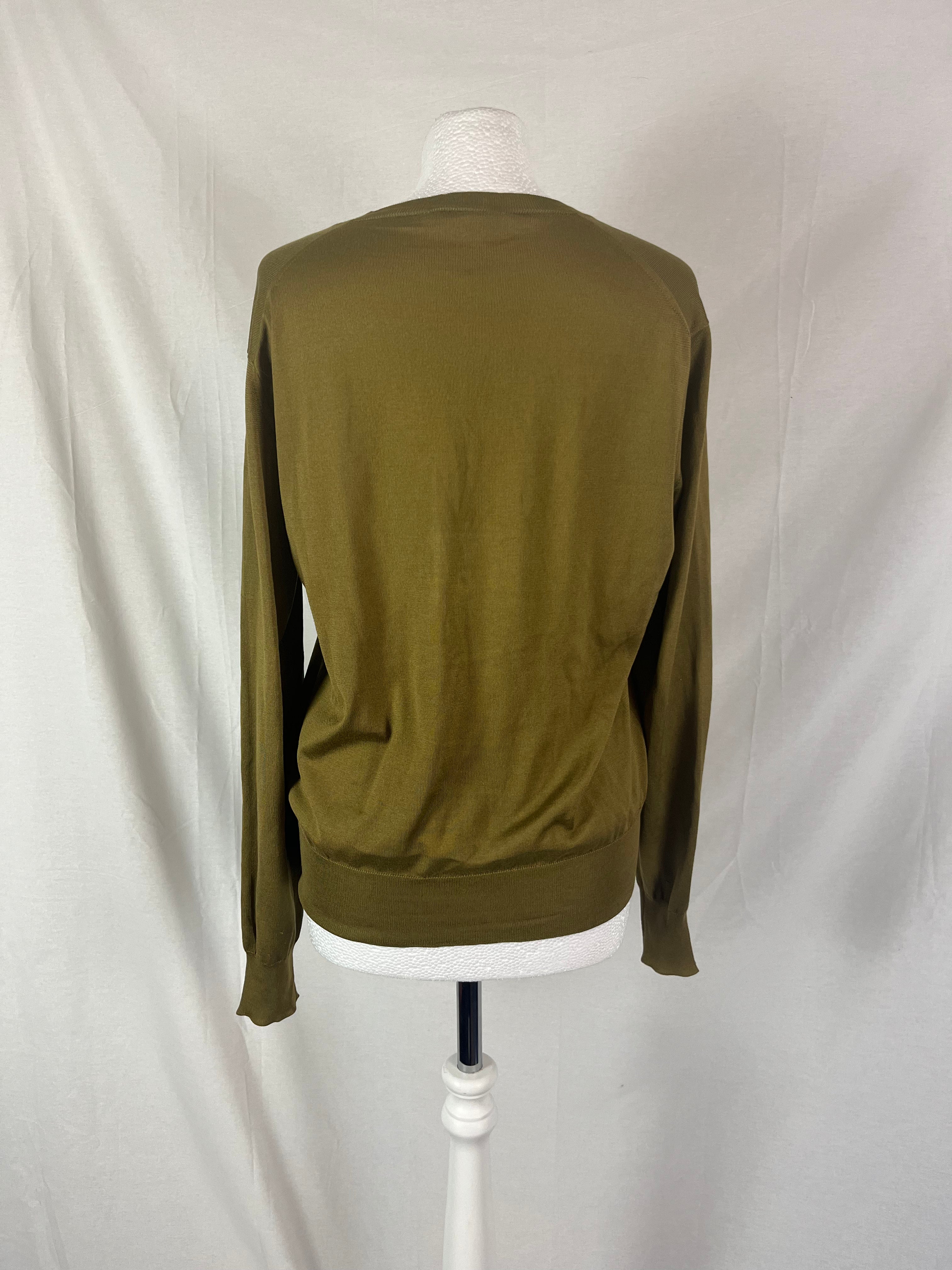 Louis Vuitton Moss Green Silk Knit V Neck Sweater Size Small