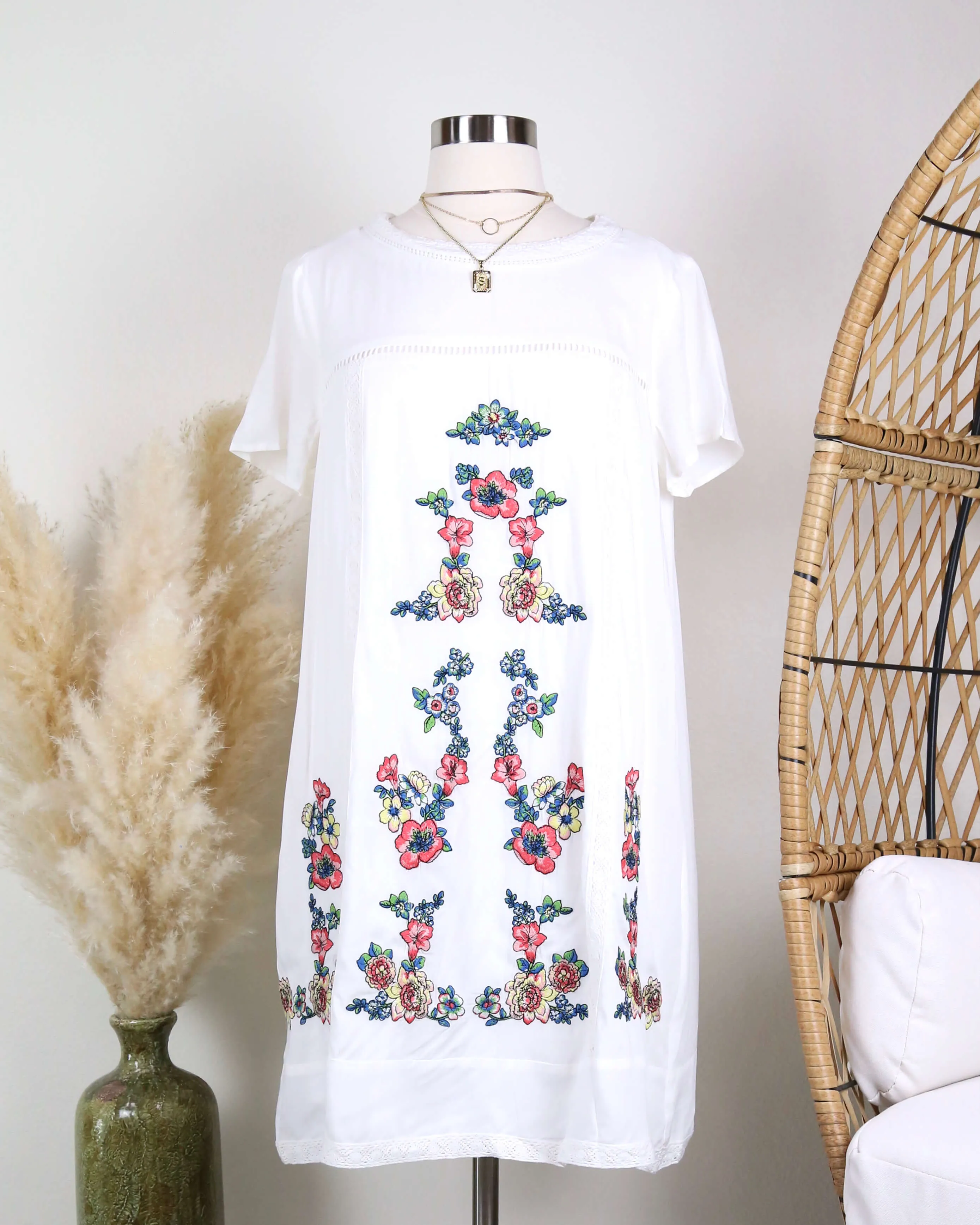 Ivory Floral Embroidered Shift Dress - Make Up To Break Up