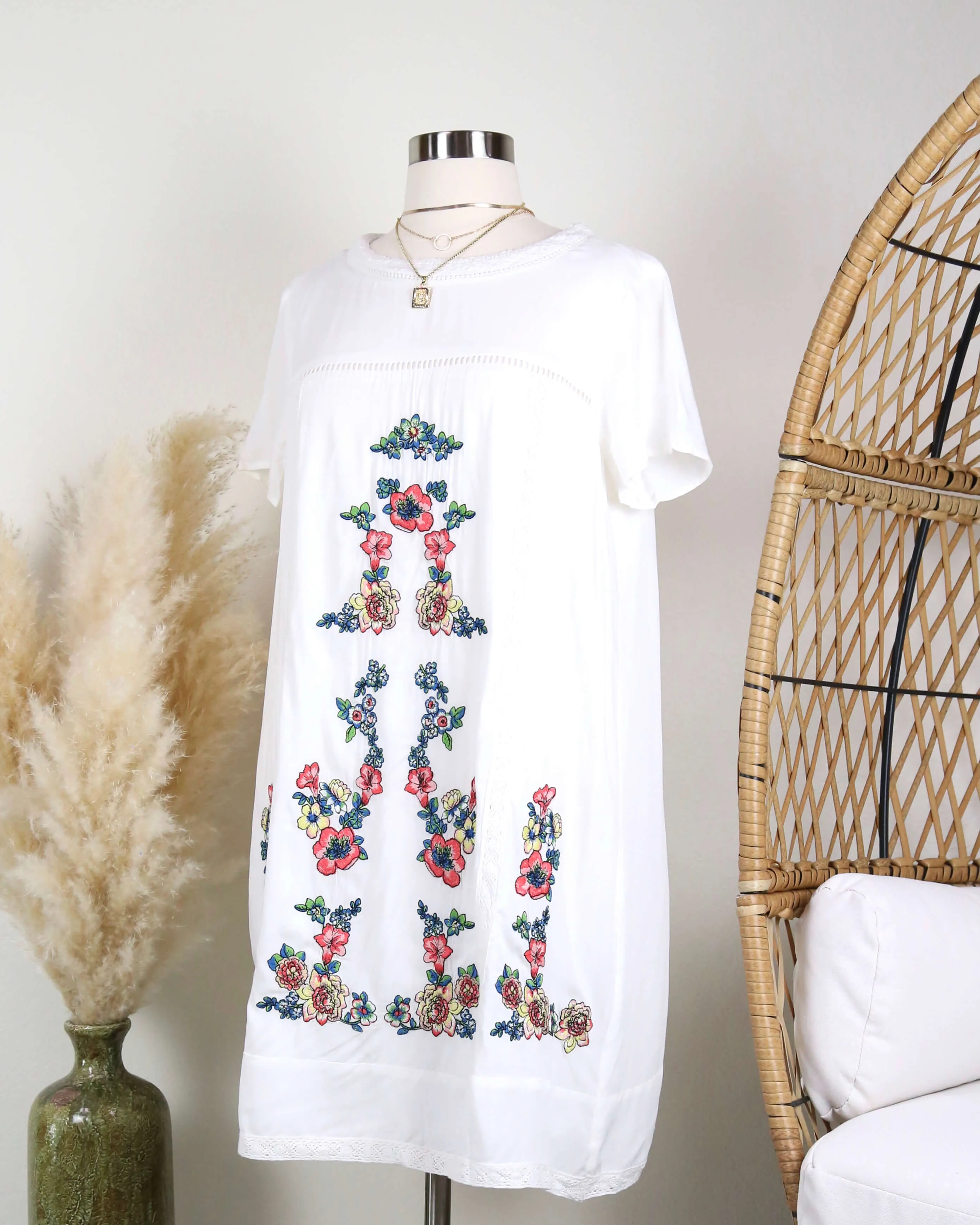 Ivory Floral Embroidered Shift Dress - Make Up To Break Up