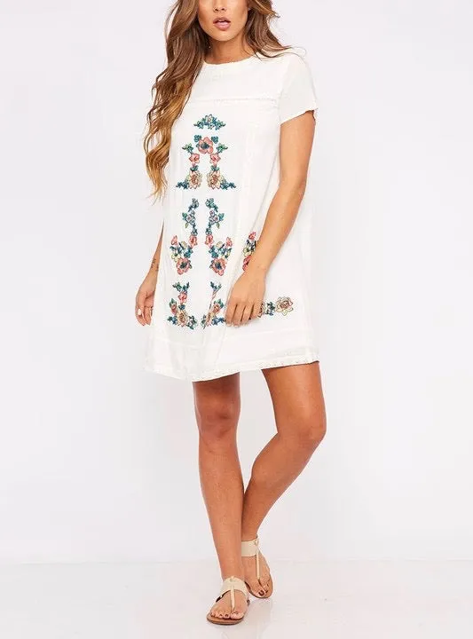 Ivory Floral Embroidered Shift Dress - Make Up To Break Up