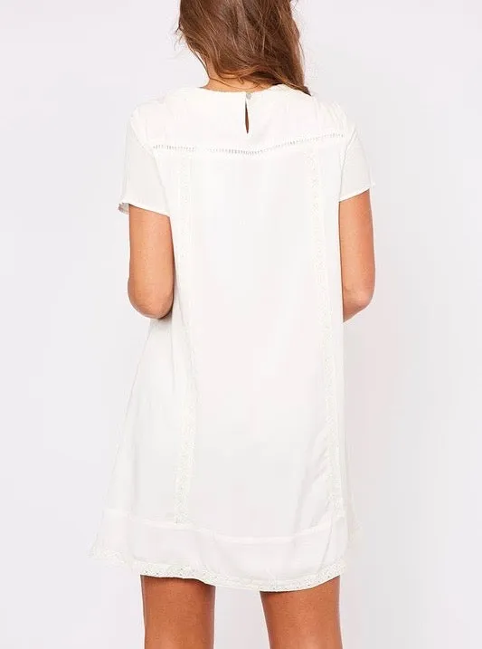 Ivory Floral Embroidered Shift Dress - Make Up To Break Up