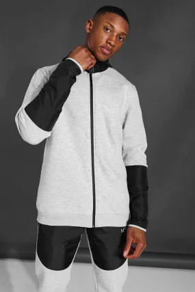 Man Active Panel Matte Zip Through Hoodie