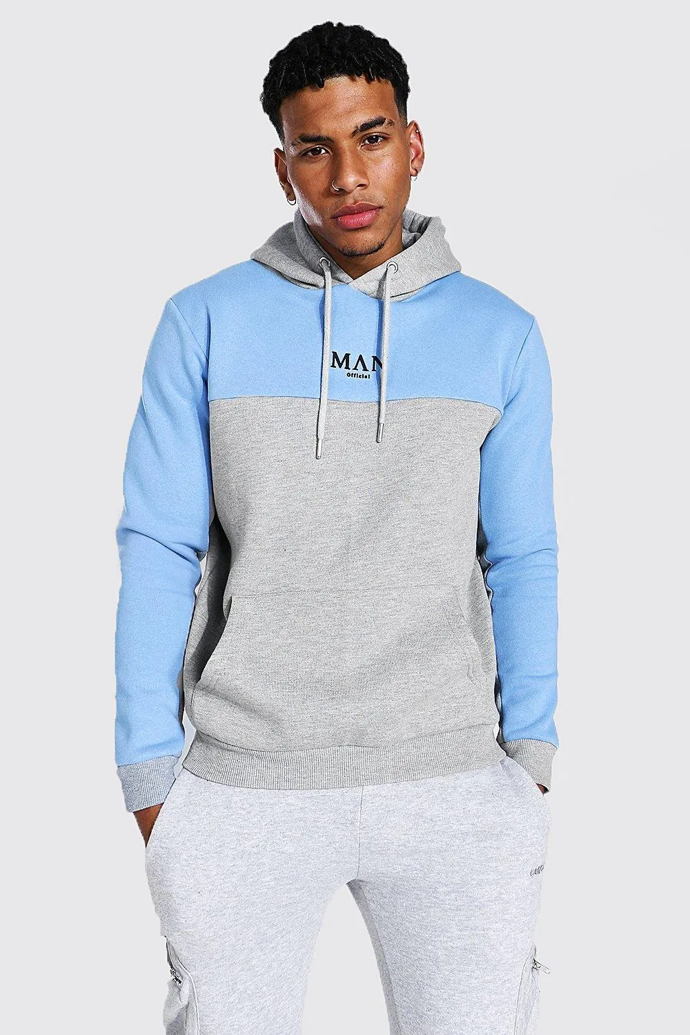 Man Roman Back Tape Colour Block Hoodie